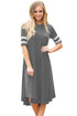 Sexy Striped Half Sleeves O Neck Flowy Jersey Dress in Gray